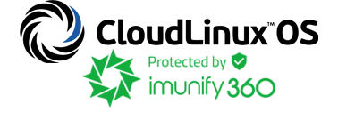 The logo for CloudLinux with a protected by Imunify360 badge.